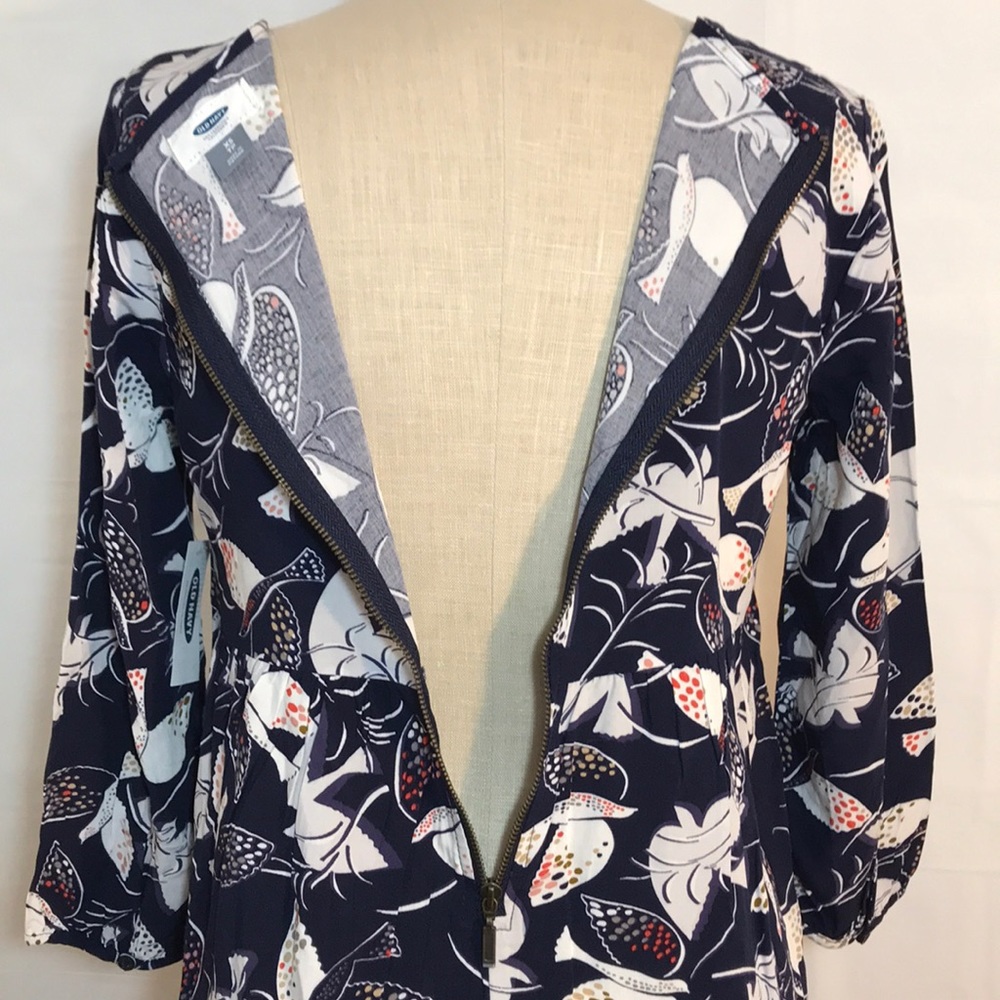 NWT XS Old Navy Blue & White Bird Blouse Dress - Picture 7 of 8
